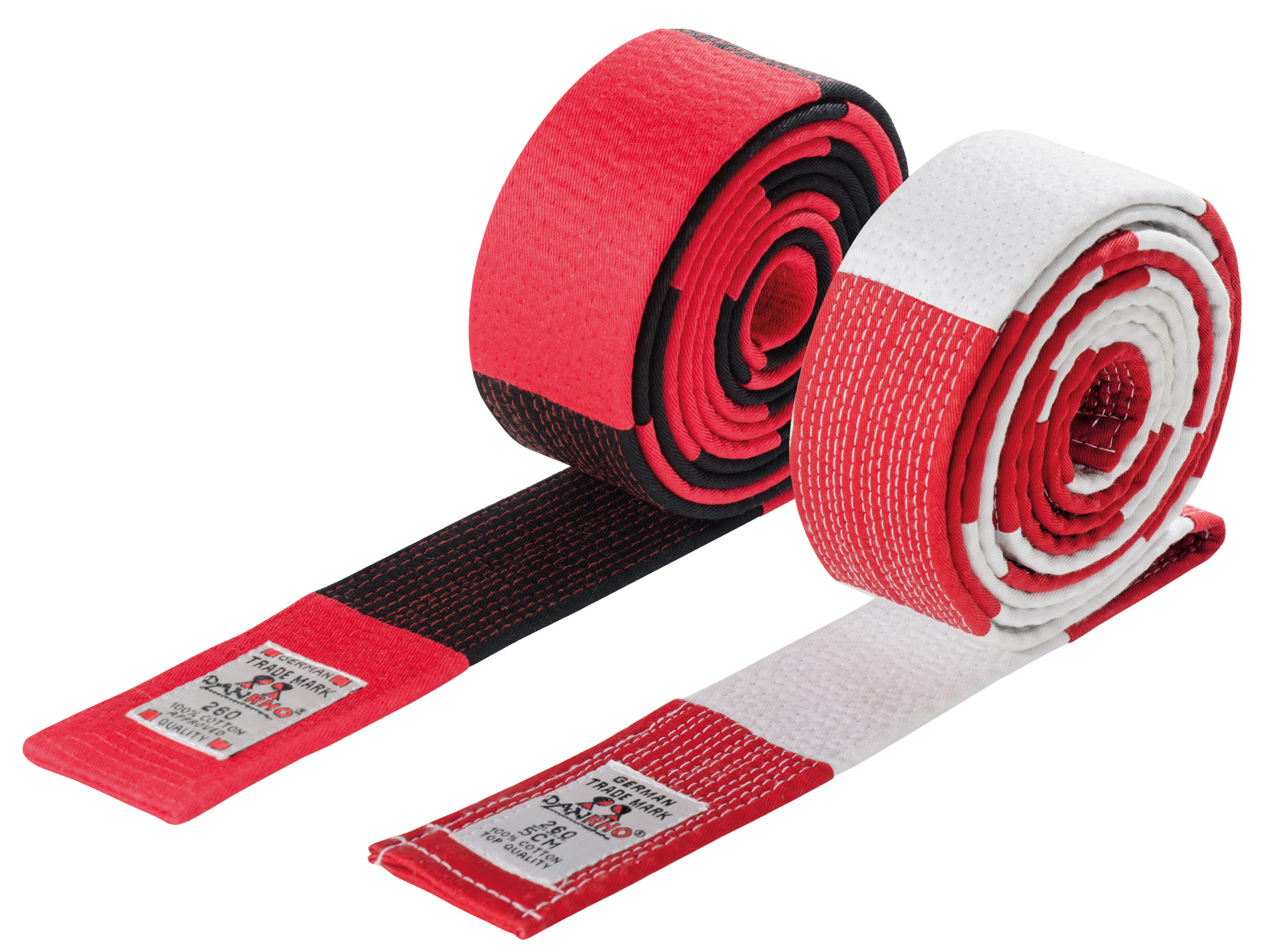 KAITEN Karate Dan-Gürtel Rot-weiß - Extra Dick 4,5cm Für Großmeister